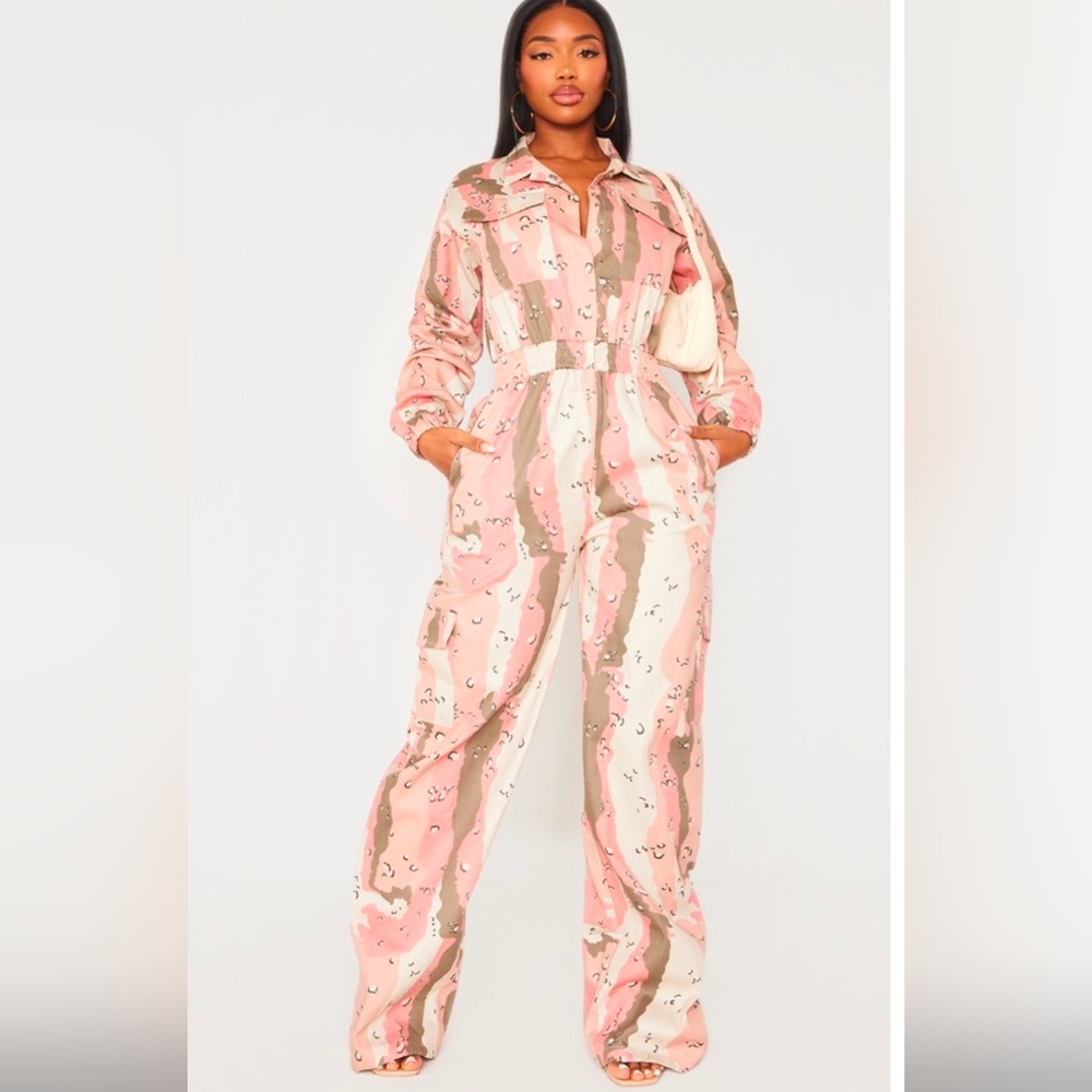 Pink printed camo jumpsuit Tall Girl Friendly